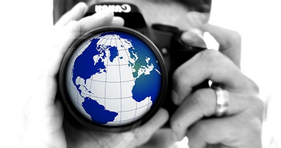 Camera with globe as lens